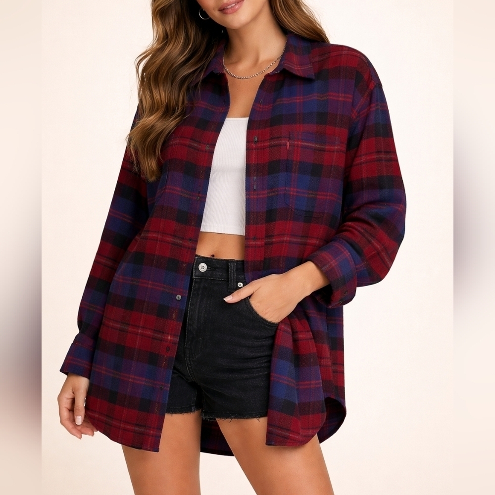 LEVI'S Plaid Flannel Oversized Button Down Long Sleeve Emo Grunge Shirt